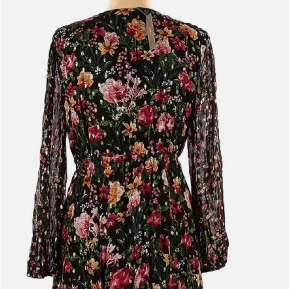 J.Crew Tie Front Lurex Floral Maxi Dress Boho Long Sleeve Romantic Size XL - Picture 7 of 11